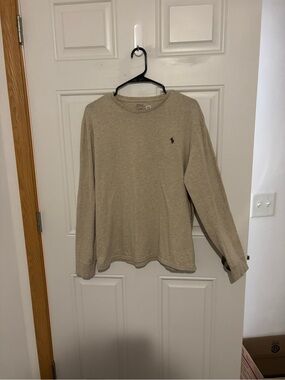 Polo by Ralph Lauren Men's Long-Sleeve Crewneck Shirt in Beige/Tan